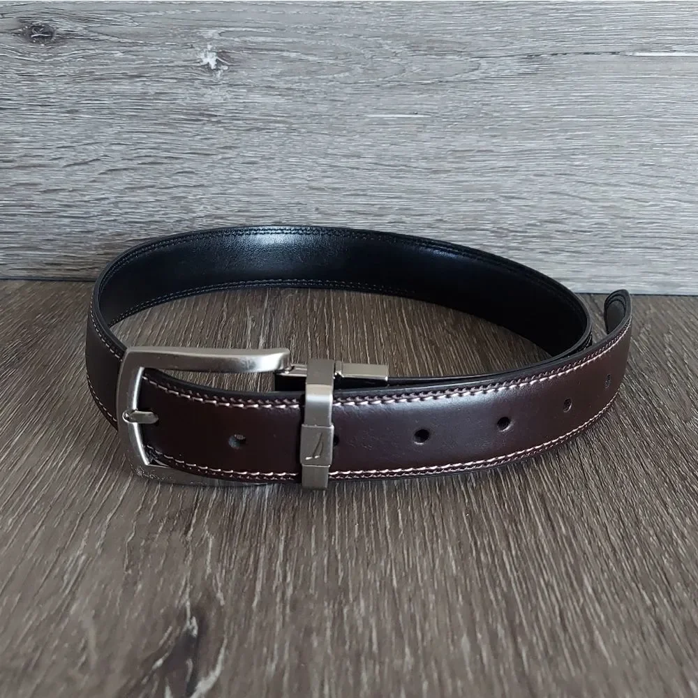 Nautica Kid's Reversible Belt Black Brown Silver Buckle Double Stitch 22